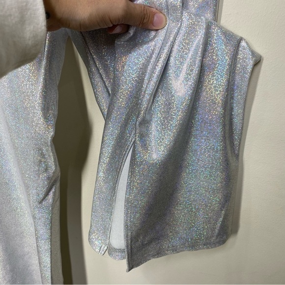 The Mighty Company Disco Split Leg Trouser in Silver Glitter - Picture 6 of 7